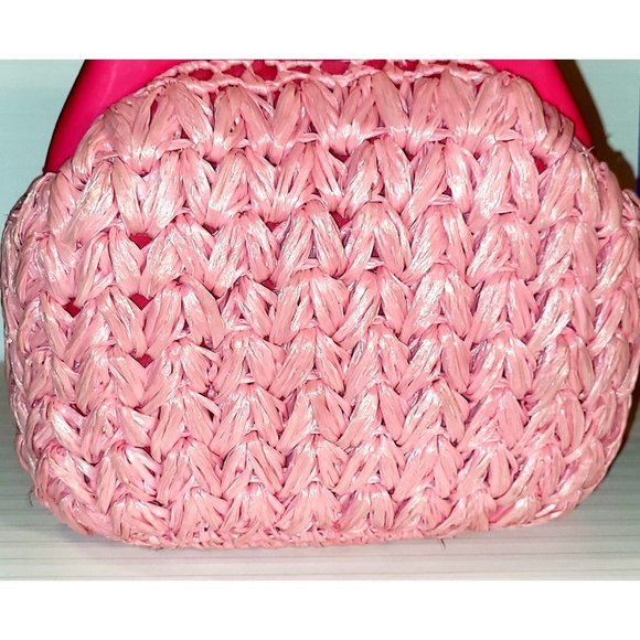 MCM Pink Marcus Brothers Handbag Straw Rattan Plastic Handle Metal Latch - Picture 2 of 11